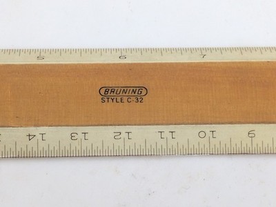 Rare Vtg BRUNING 18'' Style C-32 Wooden Drafting Ruler Full & Half Size 1/32 