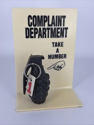 Complaint Department Dummy Grenade Take A Number Counter Display Novelty VINTAGE