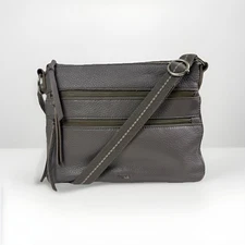The Sak Reseda Leather Crossbody Bag Slate Gray Zipper Pockets Adjustable Strap