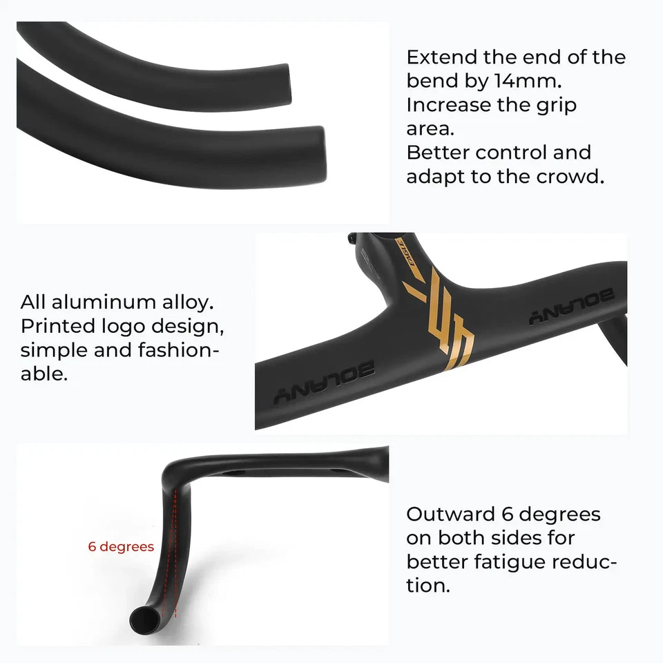 Integrated Bicycle Alloy Handlebars Racing Road Bike Drop Handlebar 420MM 28.6MM - Image 3 of 4