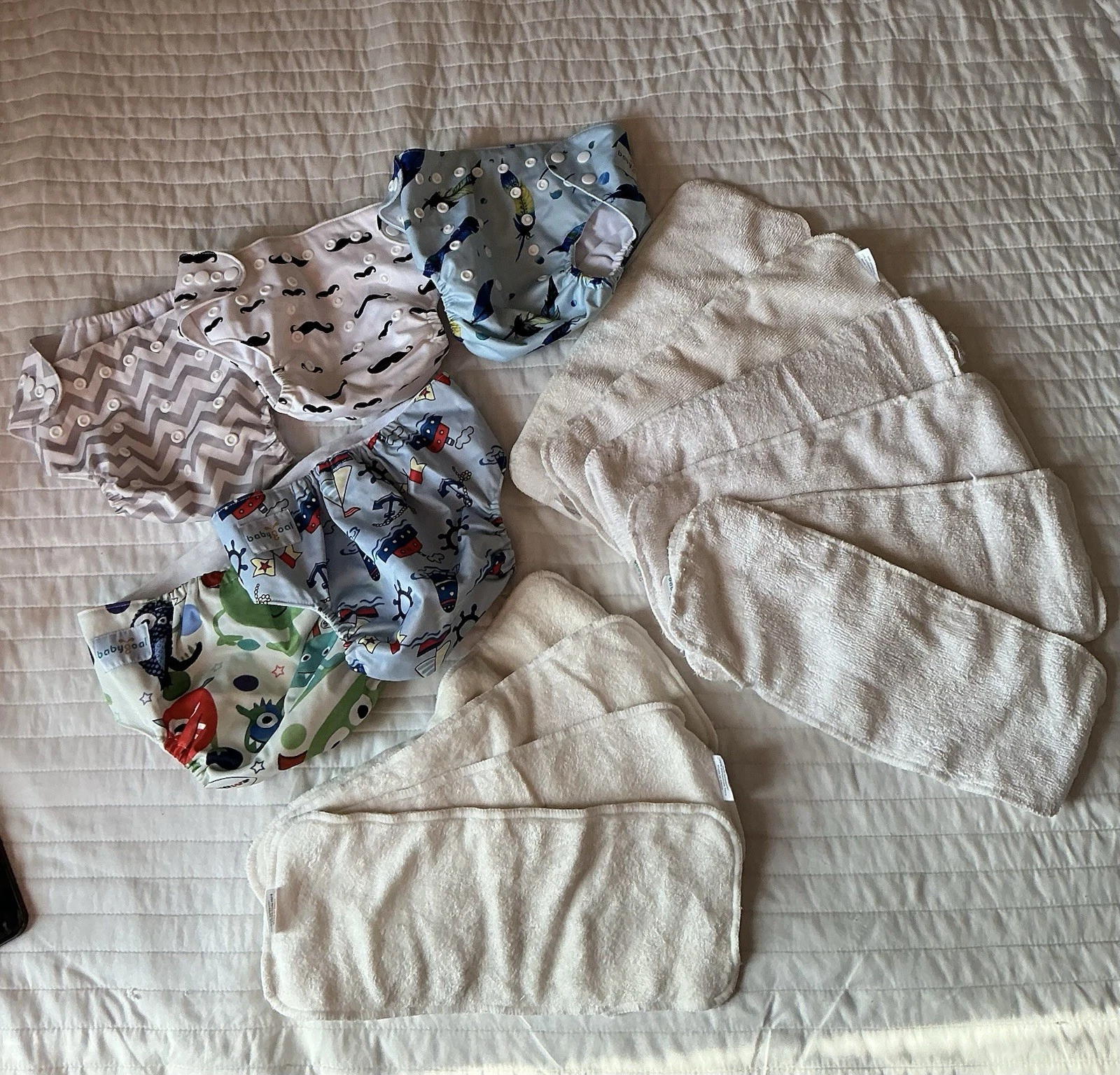 babygoal Reusable Cloth Diapers Multicolor White with Absorbent Inserts Set