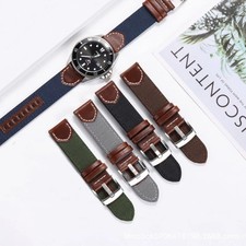 High Quality Genuine Leather Lining Nylon Canvas Watch Band Straps Mens 20/22mm