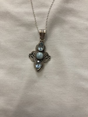 JTV 925 Sterlingsilber birnenförmiger Blautopas & Larimar Anhänger Halskette 18 Zoll  