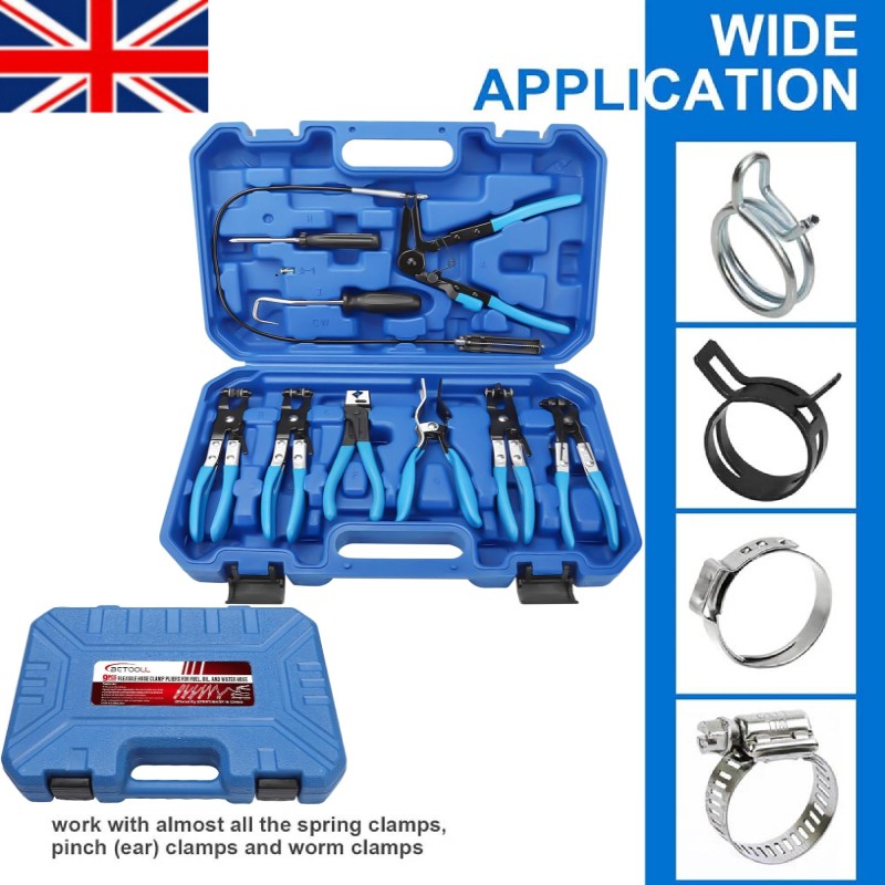 Angled Hose Clamp Clip Pliers Tool Set for Fuel & Coolant Pipe Spring Clips