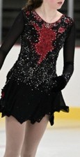 Competition Figure Skating Dress Red/Black Swarovski Crystals Ladies S