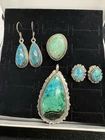 Vintage Sterling Silver Turquoise 2pr Earrings/1 Ring Size 6.25/1 KST Pendant
