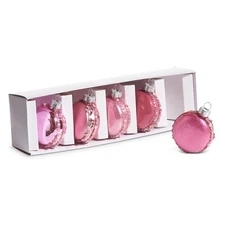 RAZ Imports Box of Pink Macaroon Glass Ornaments Set of 5 Christmas Home Decor