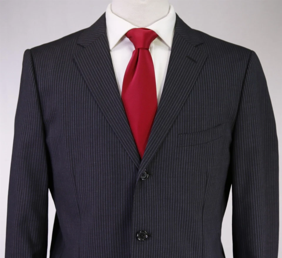 Traje de lana Paul Stuart negro a rayas finas 3-Btn 40S Foto 3 de 4