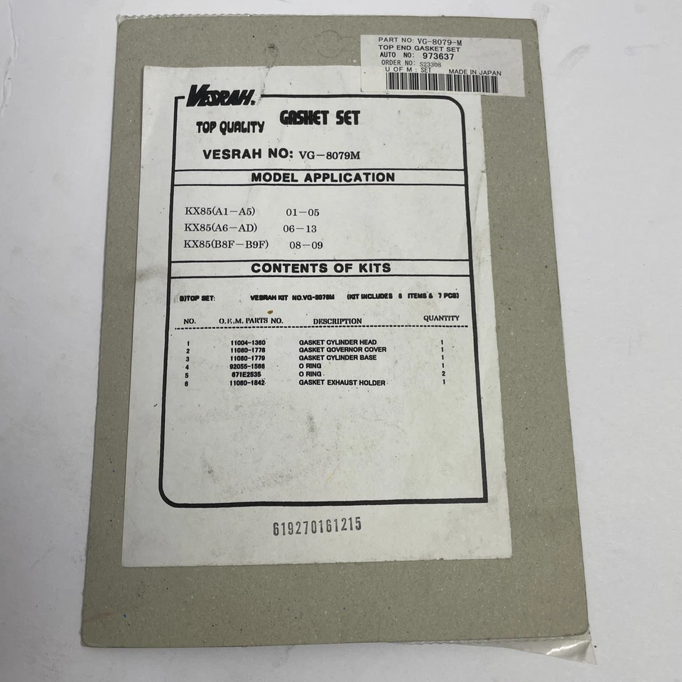 Kit de juntas de extremo superior Vesrah Kawasaki VG-8079M 01'-04' KX85A1-A4 artículo Foto 2 de 3