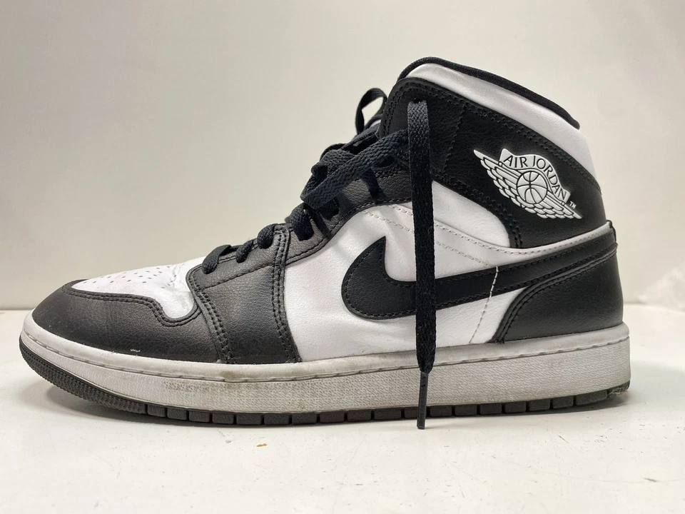 Nike Hombre Negro Blanco Cuero Sólido Atlético Air Jordan 1 Tenis Talla 10.5 Foto 2 de 4