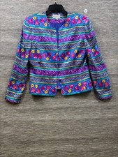 Adrianna Papell 100 Silk Blazer Jacket Womens Size 12 Colorful Floral Striped
