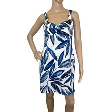 Jones New York Signature Stretch Women's Dress Sz 8P Fitted Blue Tropical Beach