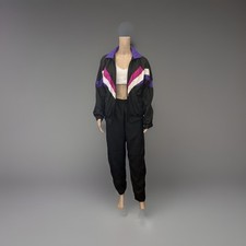 Vintage 80 Track Wind Suit 2 Piece Set Jacket Pants Women's Size Medium Black
