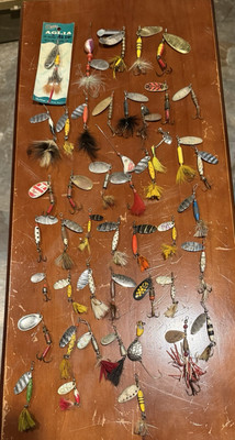 Lot of 45 Vintage Mepps Aglia + Other Spinner Bait. Muskey, Pike, Fishing Lures
