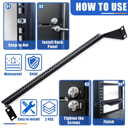 1U Horizontal Rack Mount Cable Management Support Bar Bracket 2 PCS 19 inch - Picture 4 of 7