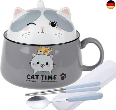 Ramen Schüssel Kawaii Katze mit Deckel - Cat Time Ramen Bowl 1020 ml - Nudelsupp