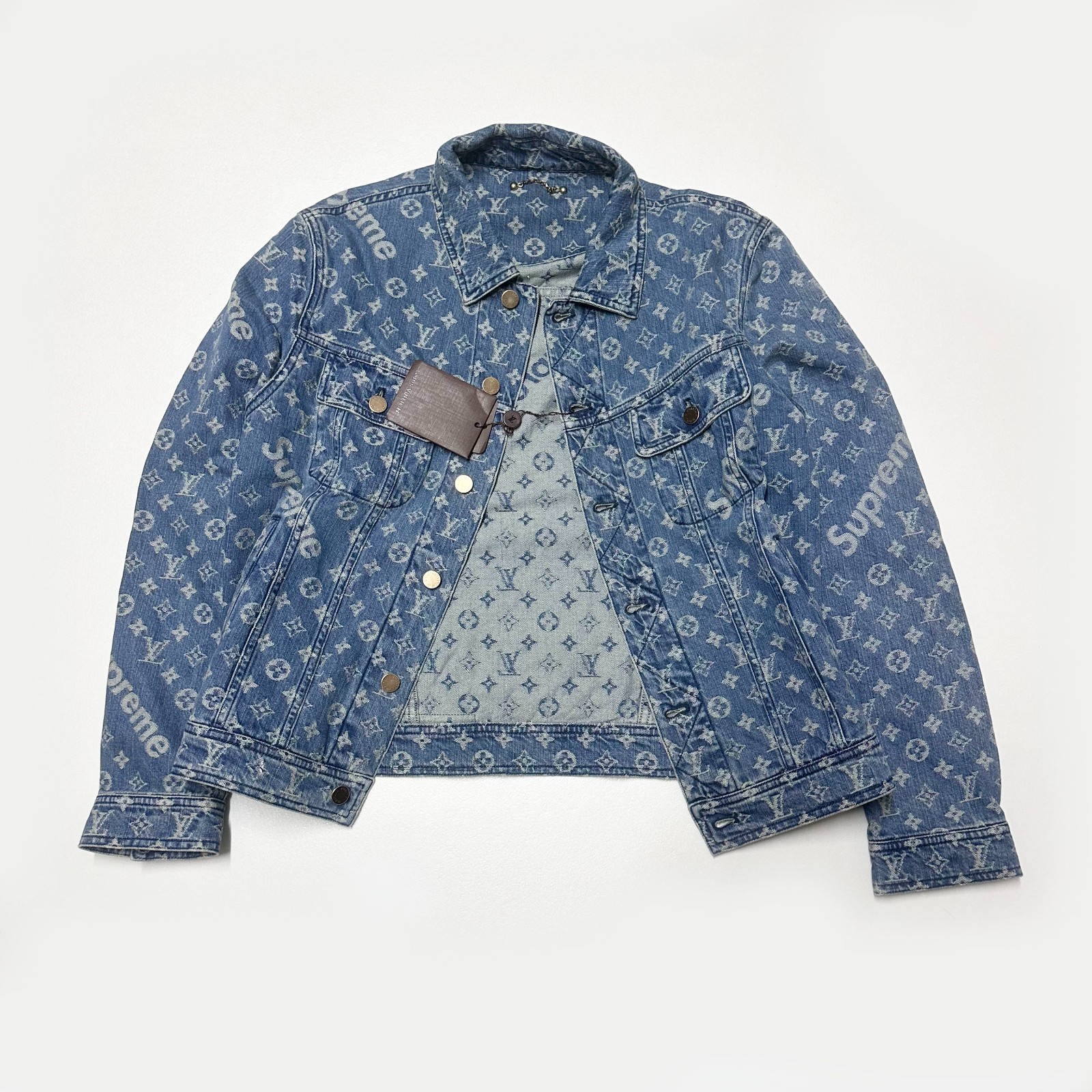 100percent AUTHENTIC LOUIS VUITTON x SUPREME DENIM JACKET LV SIZE S M MONOGRAM 48 image 9