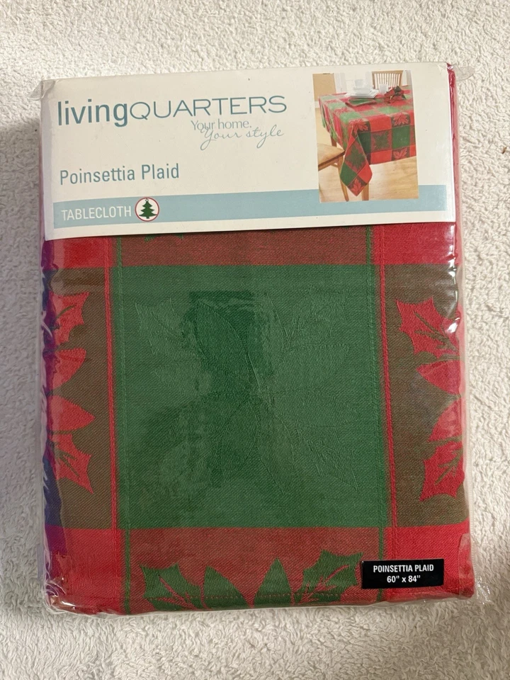 NEW POINSETTIA PLAID Tablecloth 60” x 84” Living Quarters Lifestyles 100% Cotton - Image 2 of 4