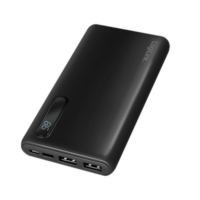 PowerBank 10000mAh 2xUSB 2in1 Kabel Zusatzakku Power-Bank Handy Smartphone black
