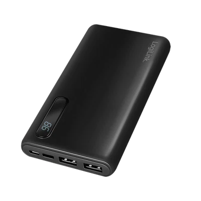 LOGILINK PowerBank 10000mAh 2xUSB 2in1 Kabel Zusatzakku Power-Bank Handy Smartphone black