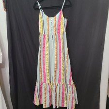 J.Crew Womens Spaghetti Strap 100% Cotton Long Colorful Striped Dress Size 4