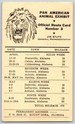 Pan American Animal Exhibit Official Route Card Number 3 1949 Circus