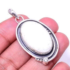 Natural White Scolecite - India 925 Sterling Silver Pendant 1.76" P_9397_207_39