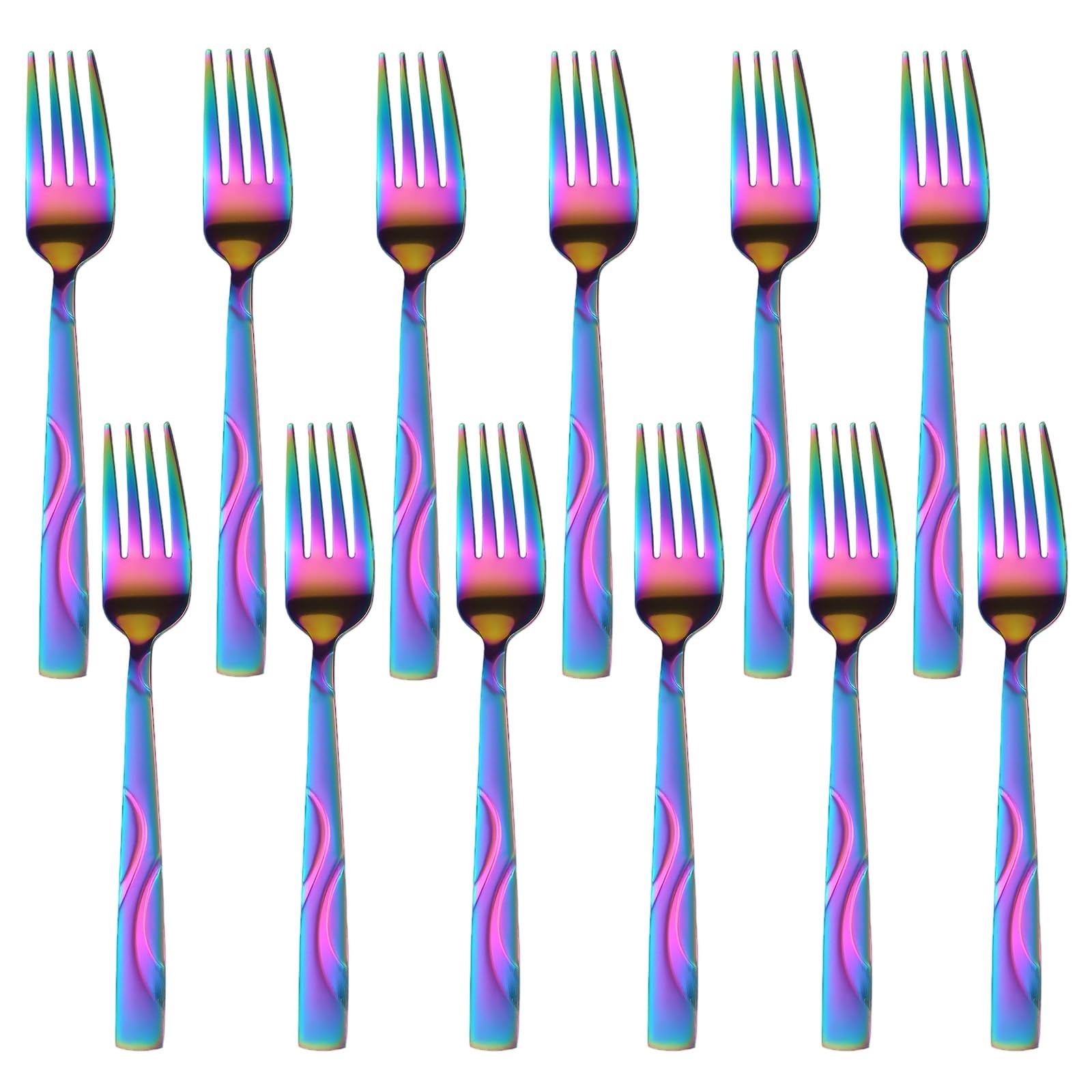 Rainbow 7.1 Inch Salad Fork Set of 12, Colorful Stainless St