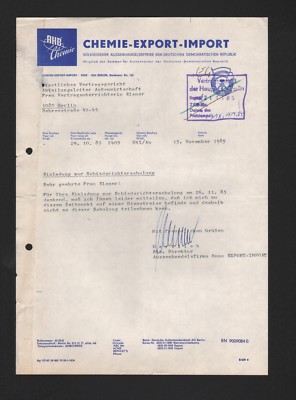 BERLIN, Brief 1985, VEB Chemie-Export-Import