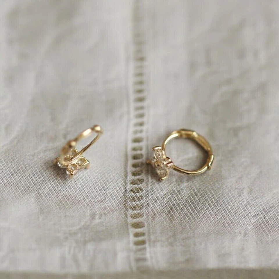 0.32 Ct Round Natural Diamond Small Huggie Hoop Earrings  14K Yellow Gold Plated - Image 3 of 4