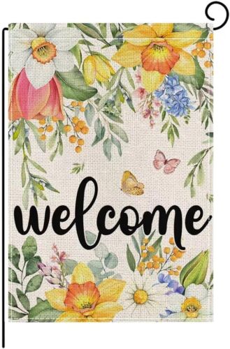 Spring Summer Flower Garden Flag 12x18 Inch Double Sided Vertical Welcome C