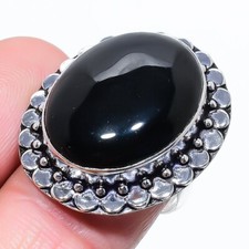 Black Onyx Gemstone 925 Sterling Silver Jewelry Ring Size 8 US 