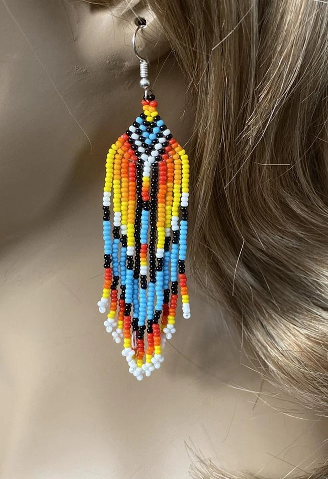 PENDIENTES GANCHO MODA HECHOS A MANO CON CUENTAS ÉTNICAS ESTILO NATIVO E61/4 Foto 3 de 4