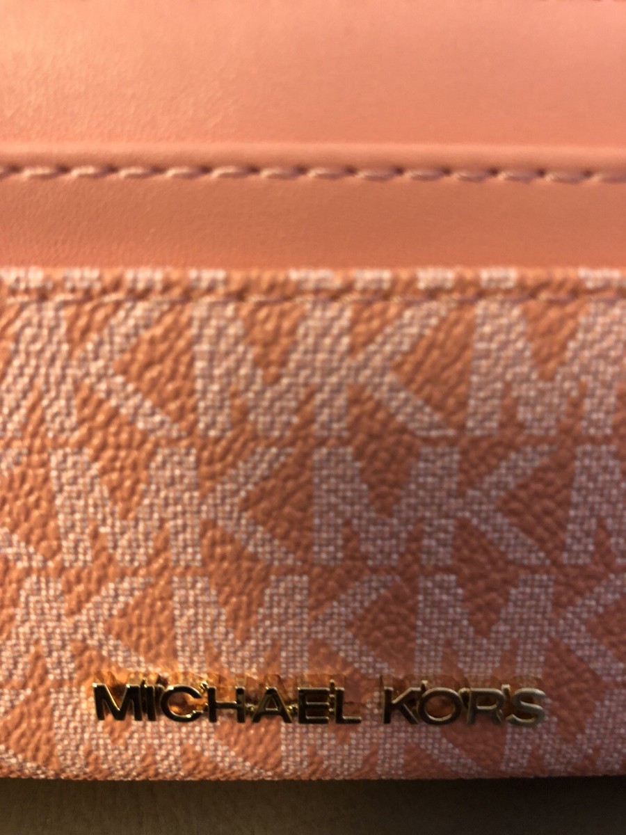 NWT Michael Kors Zip Around Mini Wallet MK Canvas Pink With Golden