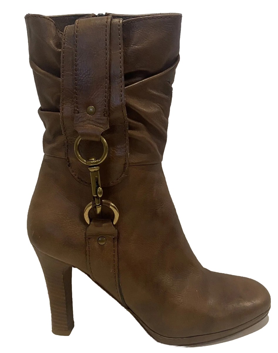 ❤️ Womens COACH Torree Leather Calf Boots Cognac Brown Italy Ankle  Booties