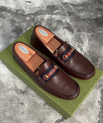 Authentic Gucci Gold Horsebit Brown Leather Mens Loafer US8  display picture 1