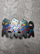 VTG Handmade Artisan Crazy Dancing Cats Silver tone Metal Barrette Hair Clip