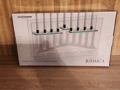 Classic Judaica, Modern Clear and Frosted Glass Menorah, By Studio Silversmiths