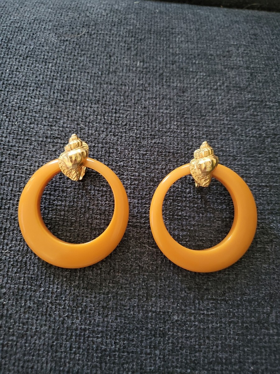 RARE Butterscotch HOOP BAKELITE CONCH SHELL CLIP EARRINGS