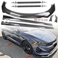 FOR KIA K5 2021-2024 Carbon Fiber Front Bumper Lip Spoiler 86.6" Side Skirt Kit