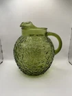 Anchor Hocking Lido Milano Avocado Green 9" Glass Ball Pitcher Ice Lip VTG