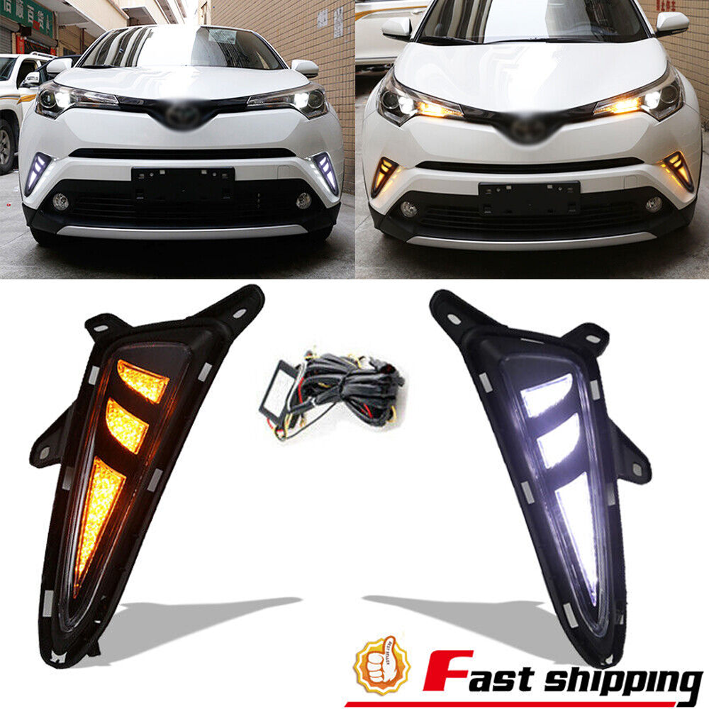 Pair Fit 2016-2019 Toyota CHR LED DRL Fog Lights Daytime Running Lamps ...