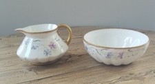 Royal Crown Derby Sugar Creamer Fine Bone China Blue Purple Floral - Gold Trim