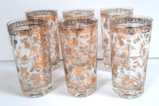 Culver High Ball Glasses 22kt Gold 1950's Chantilly Pattern Set of 6 Pre-owned