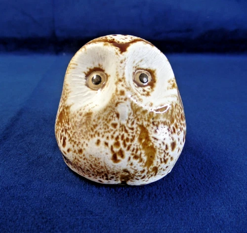 Vintage Pigeon Forge Pottery Brown White Owl Figurine 2 1/2" Tall