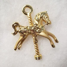 vtg AJC nos gold tone Carousal Horse filigree pin