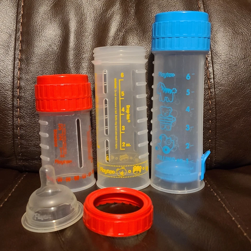 3 botellas Playtex vintage 3 OZ 8 OZ rojo azul forros desechables de enfermería Foto 2 de 4