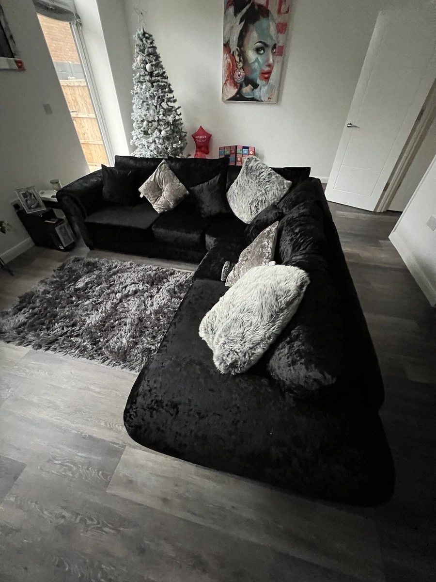 Black Large Corner Sofa Crushed Velvet Suite For Rooms eBay