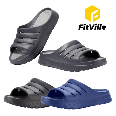 FitVille Men's Casual Slippers Lightweight Recovery Slide Sandals EVA Cushioned