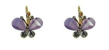 Cute Purple Sparkling Butterfly Crystal Earrings in a Gold Tone Finish - New